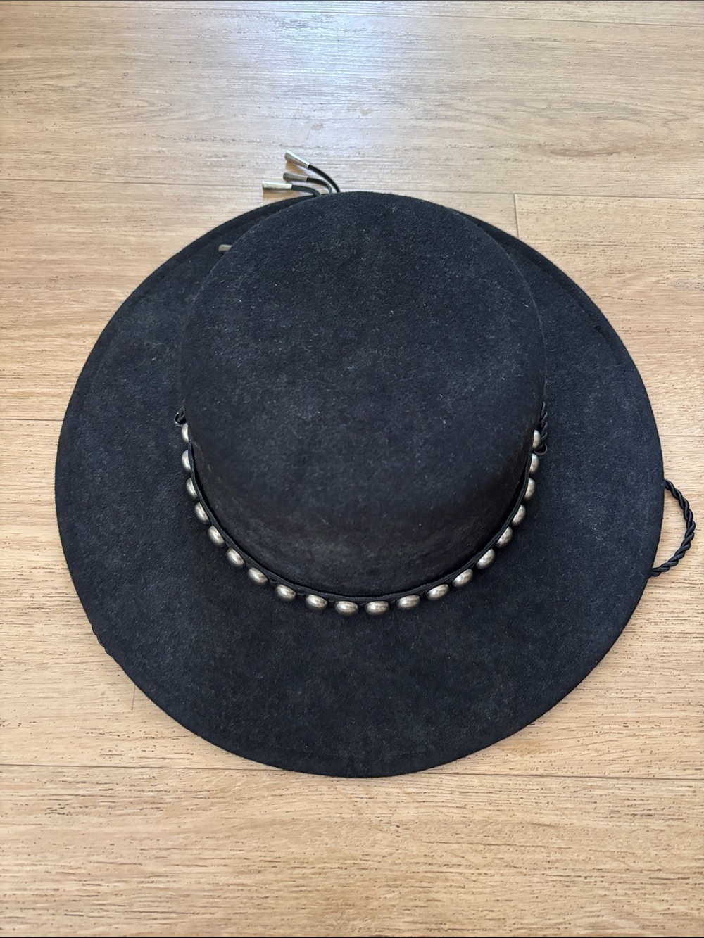 Lack Of Color Black Wide-Brim Wool Felt Hat with Silver Concho Band